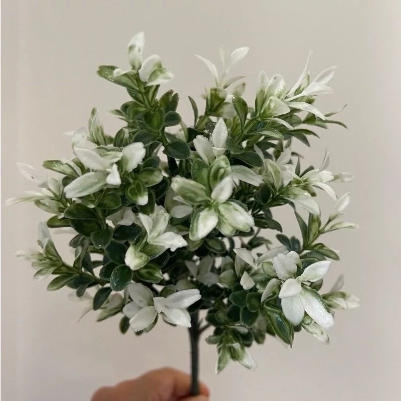 بوته گل مصنوعی اناری سفید سبز ساده 2 عددی